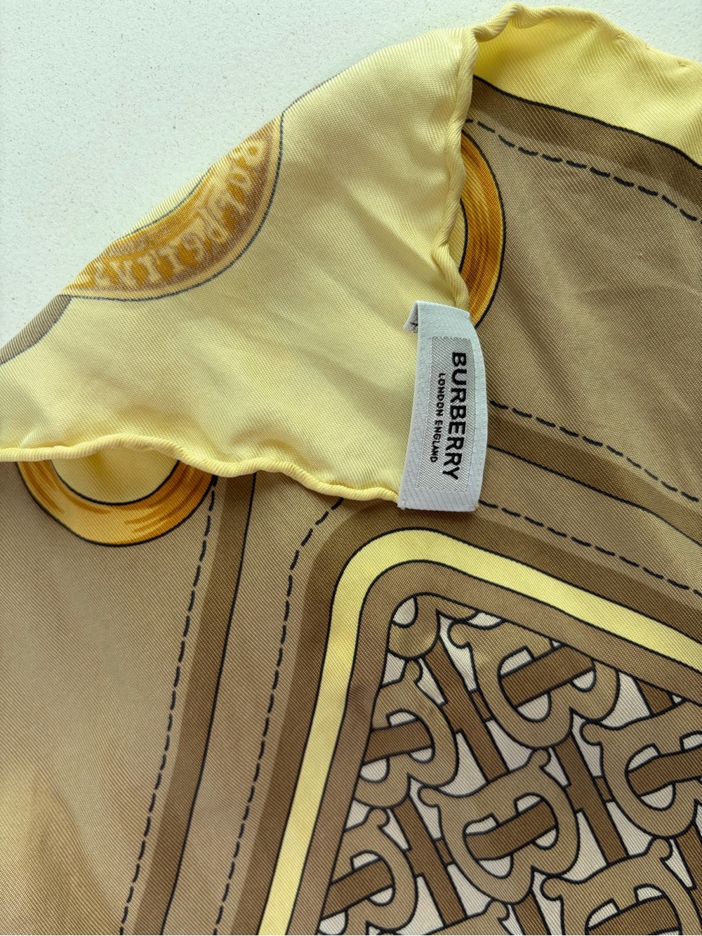 Burberry Brown and Yellow Silk Logo Scarf - Picture 5 of 7